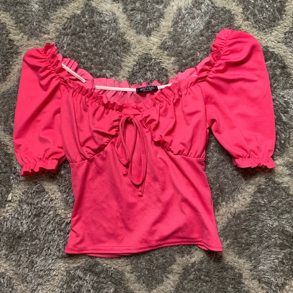 Nasty Gal Hot Pink Ruffle Off The Shoulder CropTop